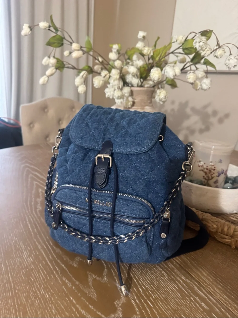 MZ Wallace Quilted Denim Backpack in Dark Blue brand new without tags